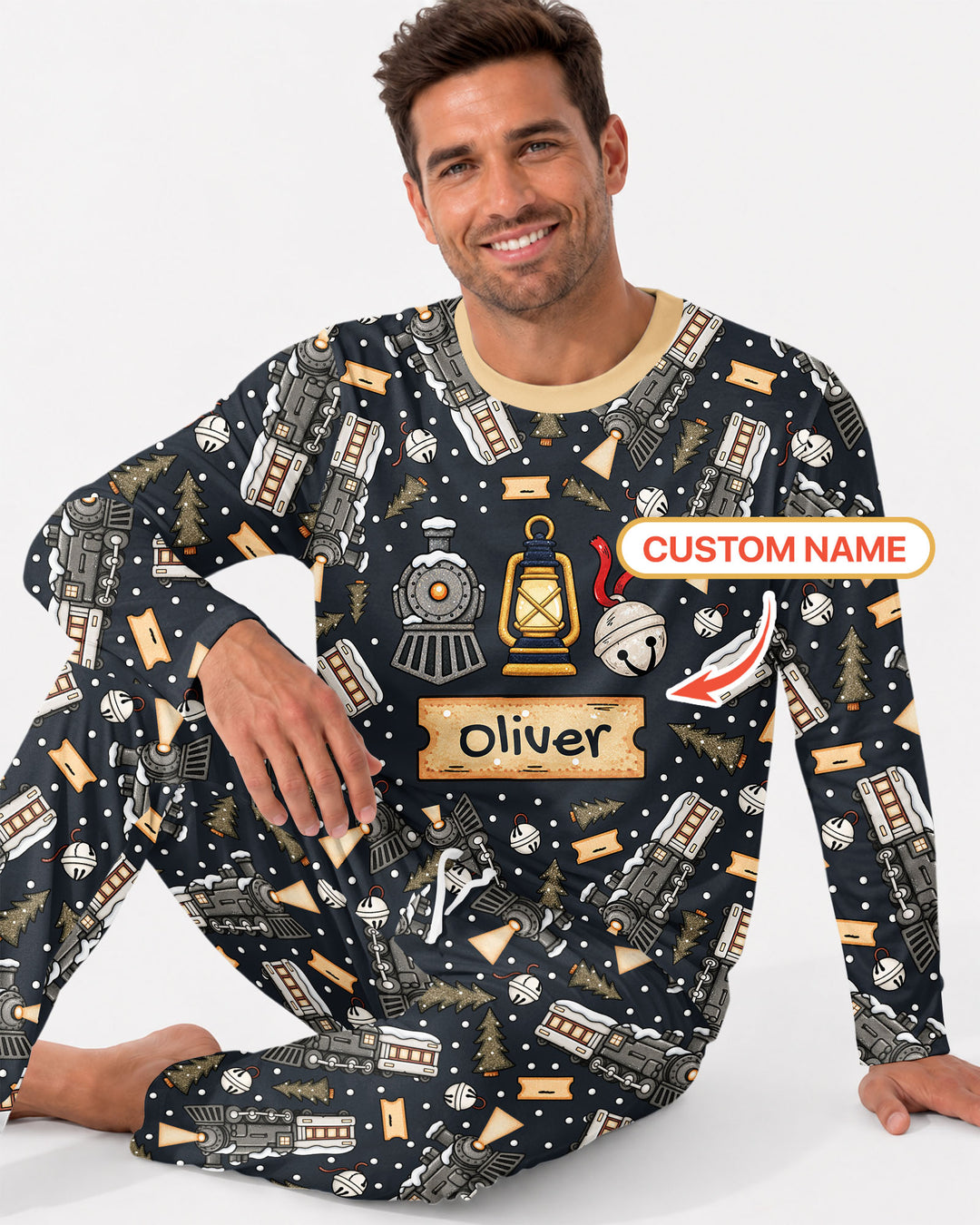 Custom Name Believe Kid Train  Bamboo Men's Pajama Set