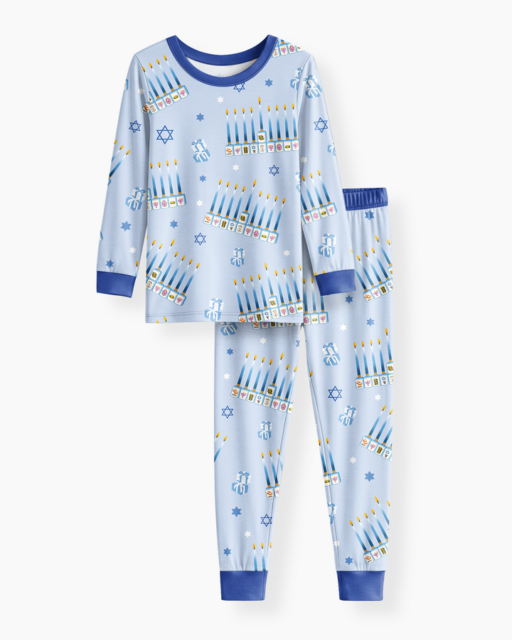 Jewish Mahjong Family Matching Bamboo Two Piece Long Sleeve Pajama Set