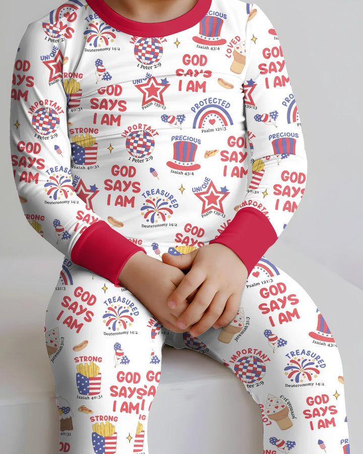 God Says I Am - America 250th Anniversary Bamboo Two Piece Long Sleeve Pajama Set