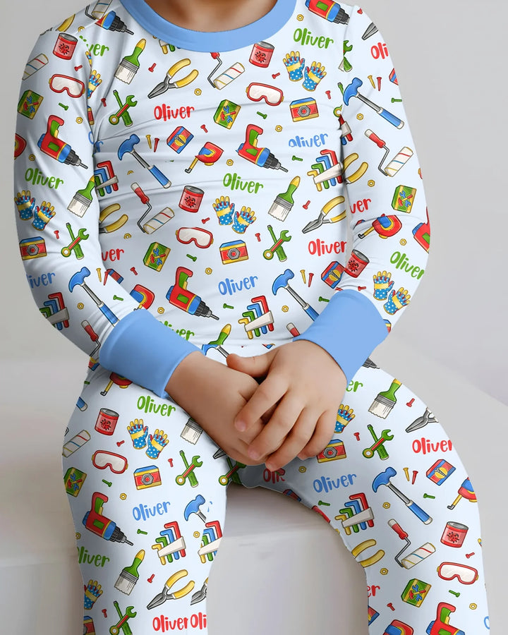Custom Name Dad & Me Fixer Crew Bamboo Two Piece Long Sleeve Pajama Set