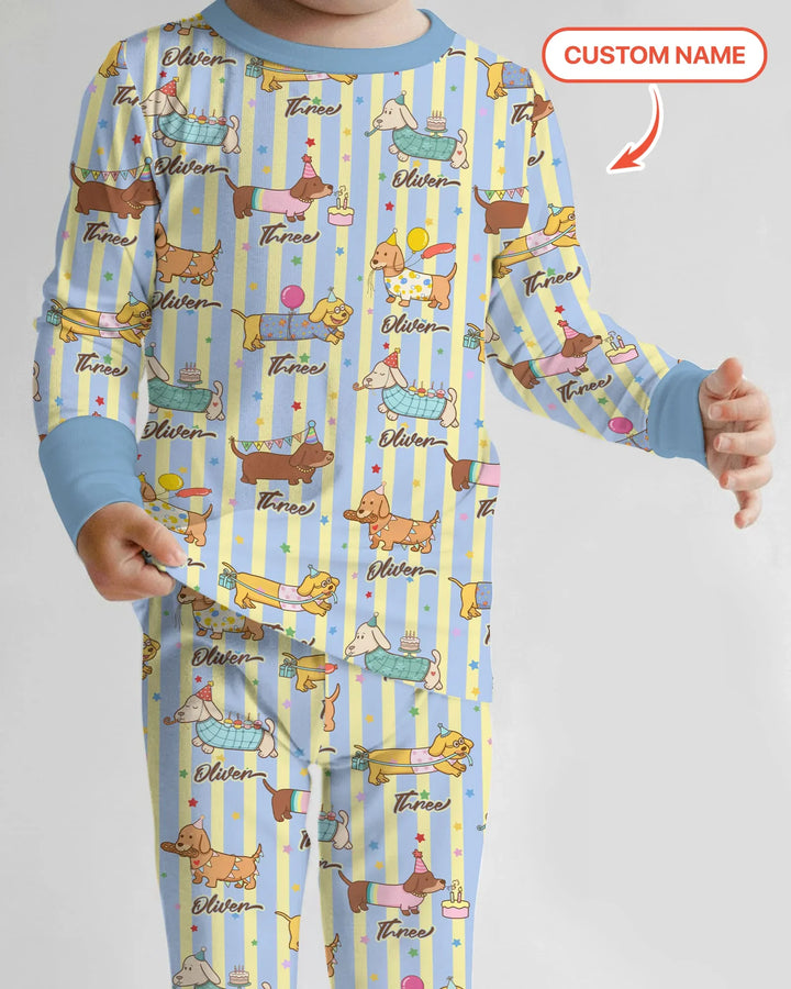 Custom Name Birthday Dachshund Bamboo Two Piece Long Sleeve Pajama Set