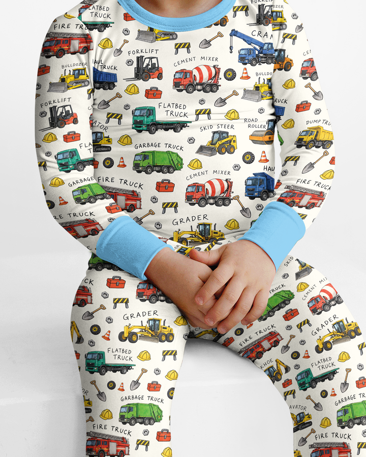 Construction Truck Bamboo Two Piece Long Sleeve Pajama Set