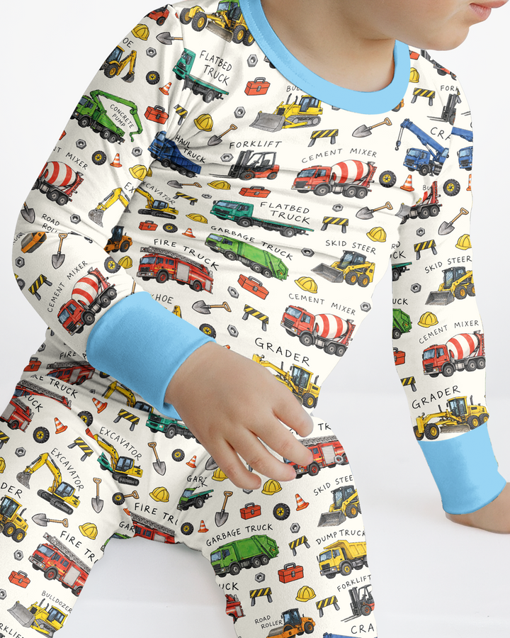 Construction Truck Bamboo Two Piece Long Sleeve Pajama Set