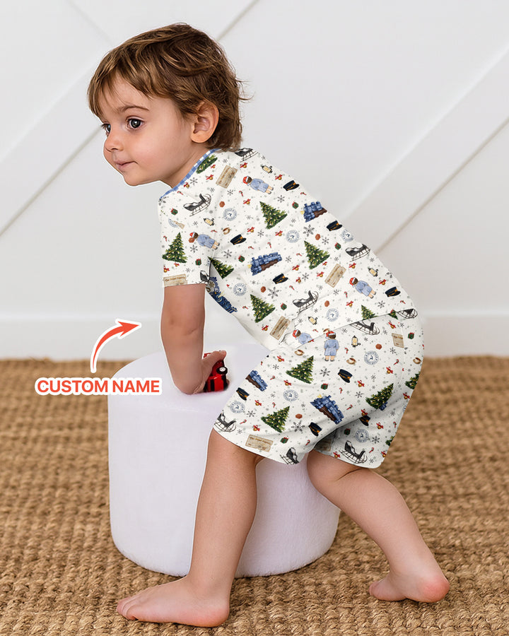 Custom Name North Pole Adventure Bamboo Two Piece Short Sleeve Shorts Pajama Set