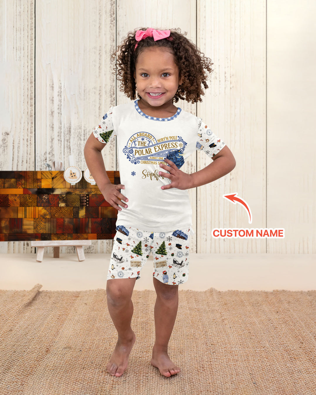 Custom Name North Pole Adventure Bamboo Two Piece Short Sleeve Shorts Pajama Set
