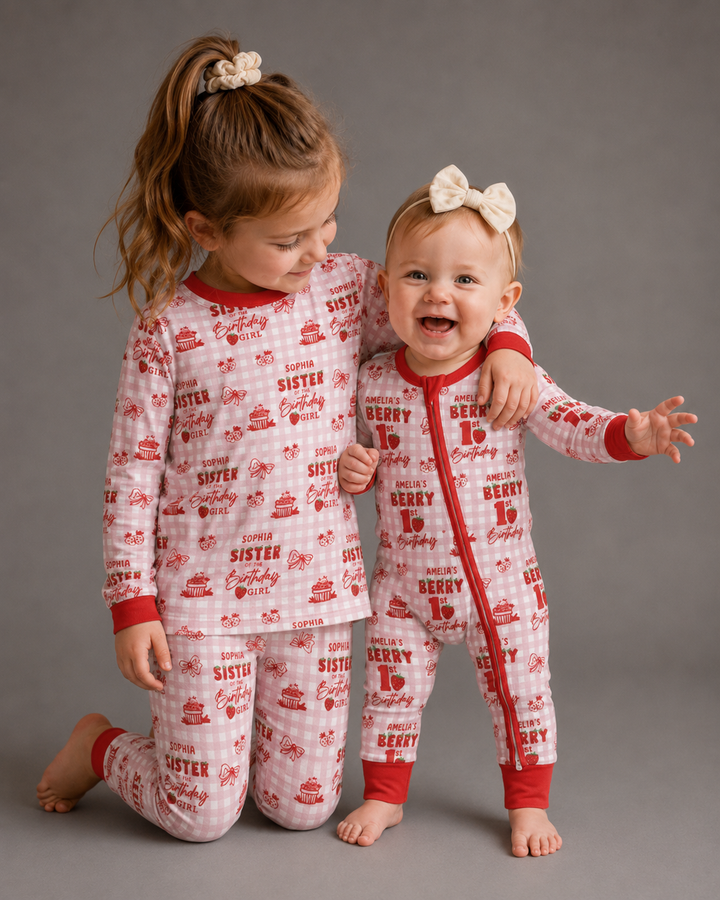 Berry 1st Birthday Sister & Me Matching  Bamboo Two Piece Long Sleeve Pajama Set