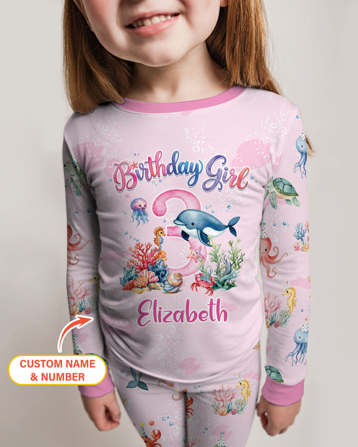 Under the Sea Birthday Custom Name & Age Bamboo Two Piece Long Sleeve Pajama Set