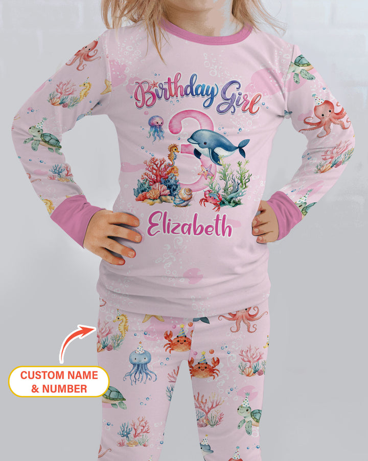 Under the Sea Birthday Custom Name & Age Bamboo Two Piece Long Sleeve Pajama Set