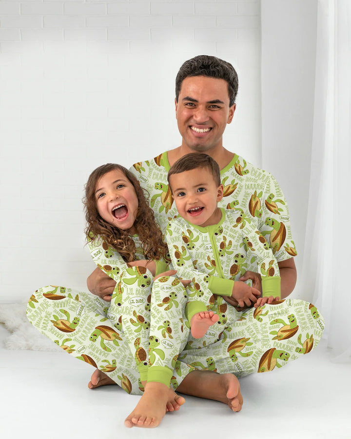 Conjunto de pijama de dos piezas de tortugas y bambú de manga corta para padre e hijo