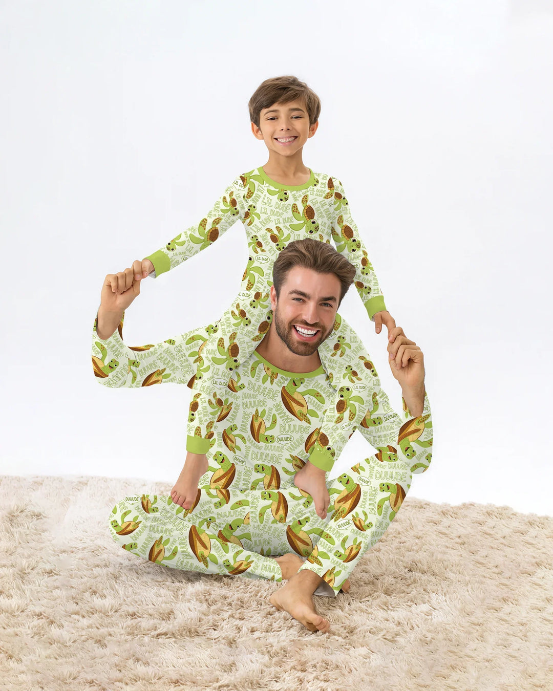 Conjunto de pijama de dos piezas de tortugas y bambú de manga corta para padre e hijo