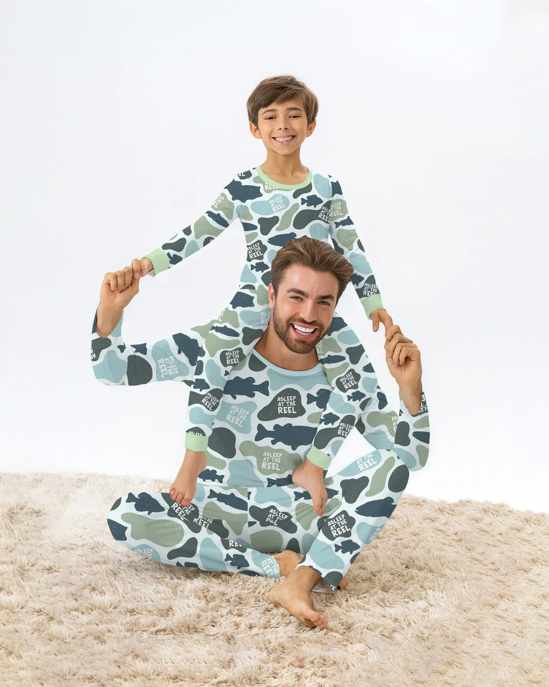 Asleep At The Reel Matching Daddy & Me Two Piece Long Sleeve Pajama Set