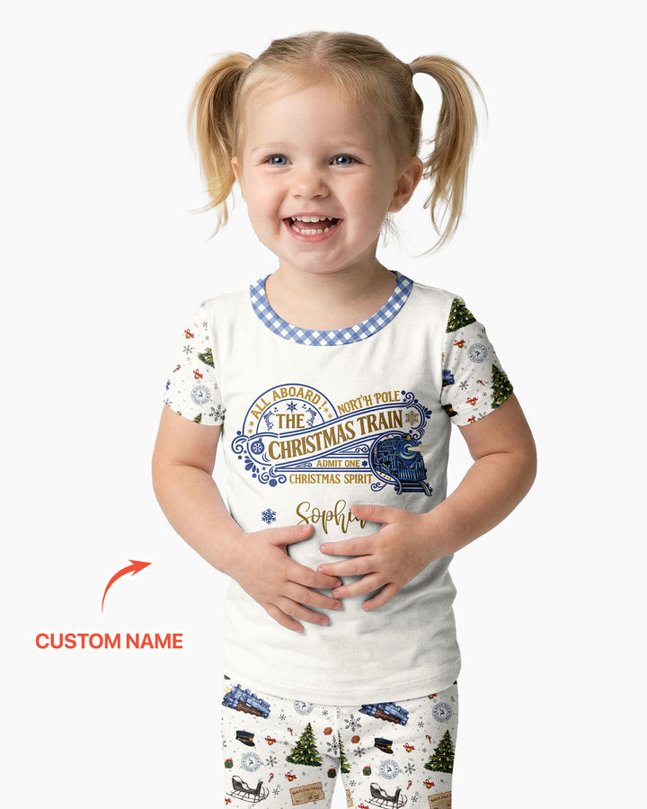 Custom Name North Pole Adventure Bamboo Two Piece Short Sleeve Pajama Set