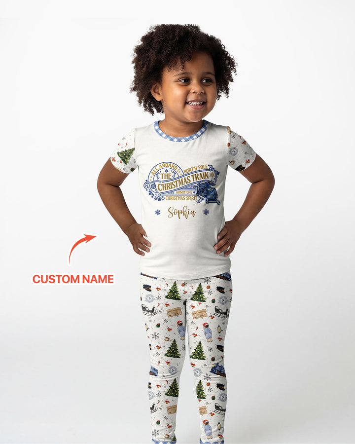Custom Name North Pole Adventure Bamboo Two Piece Short Sleeve Pajama Set