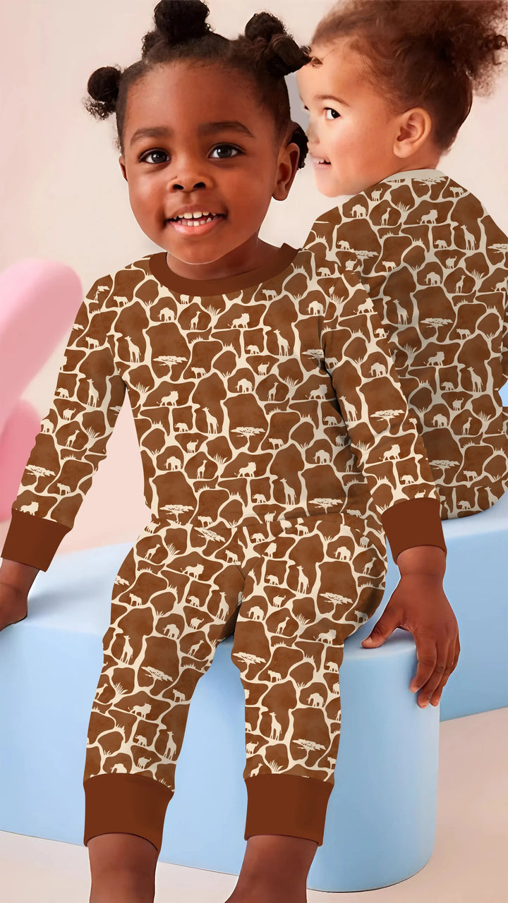 Conjunto de pijama de dos piezas de manga larga de bambú Wild Kingdom