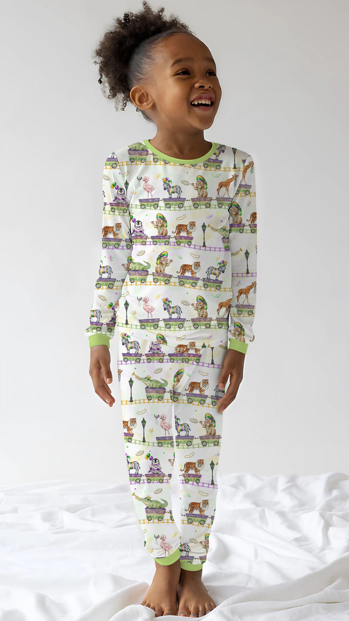 Mardi Gras Jungle Krewe Two Piece Long Sleeve Pajama Set