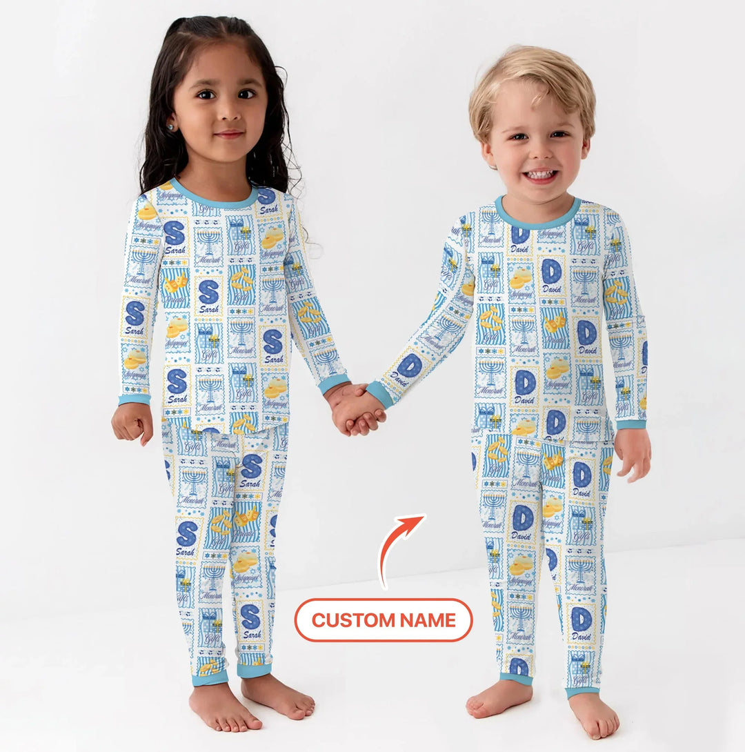 Light of Hanukkah Custom Name Two Piece Long Sleeve Pajama Set