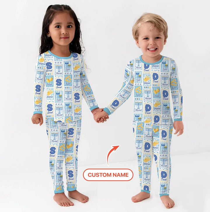 Light of Hanukkah Custom Name Two Piece Long Sleeve Pajama Set