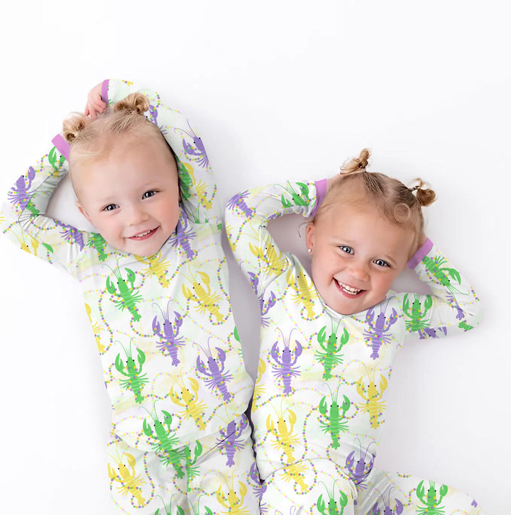 Mardi Gras Crawfish Family Matching Two Piece Long Sleeve Pajama Set