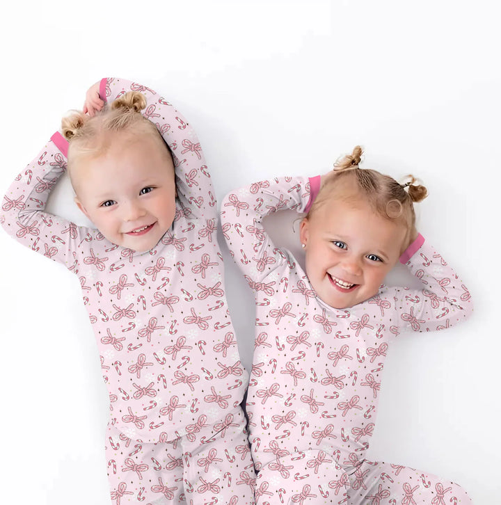 Pink Candy Bows Two Piece Long Sleeve Pajama Set