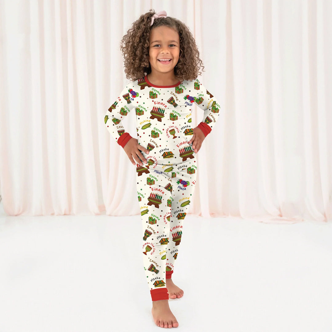 Happy Kwanzaa Family Matching Two Piece Long Sleeve Pajama Set