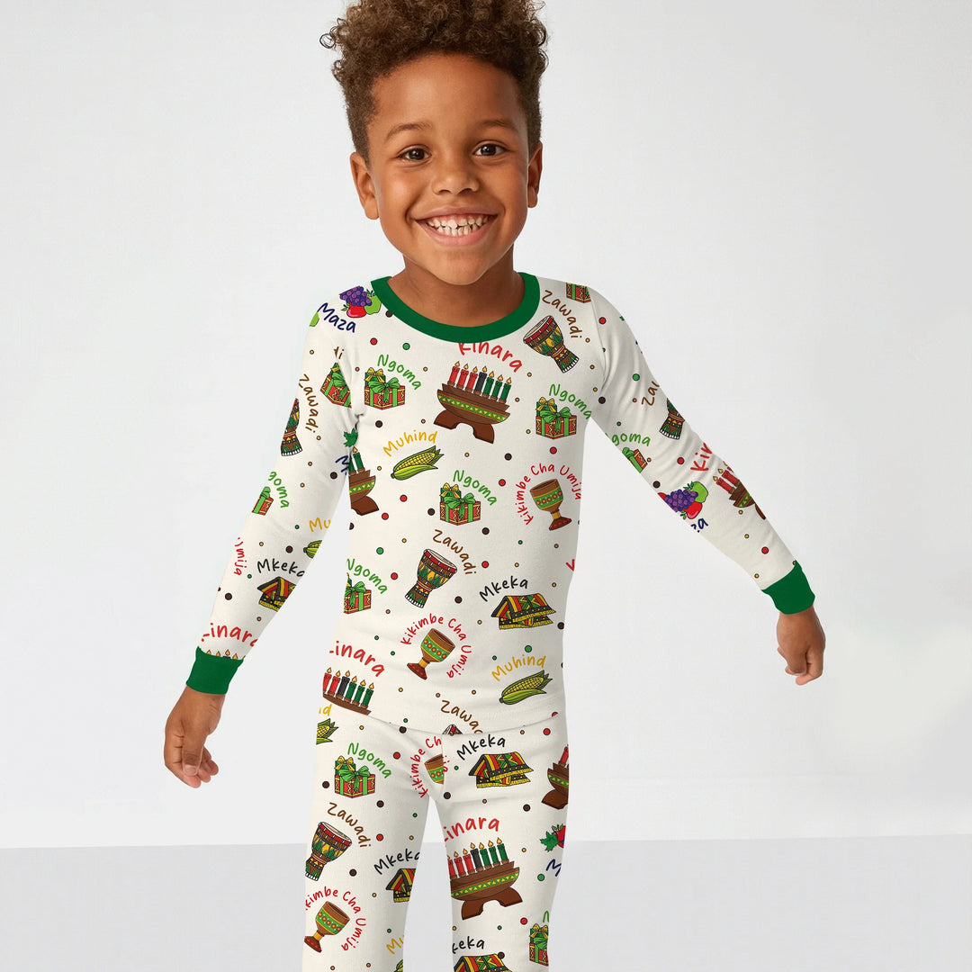 Happy Kwanzaa Family Matching Two Piece Long Sleeve Pajama Set