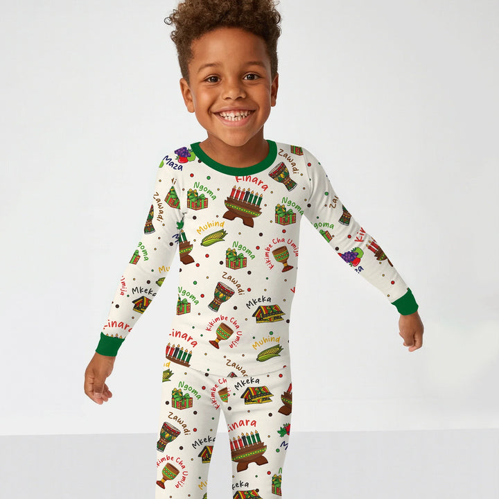 Happy Kwanzaa Family Matching Two Piece Long Sleeve Pajama Set