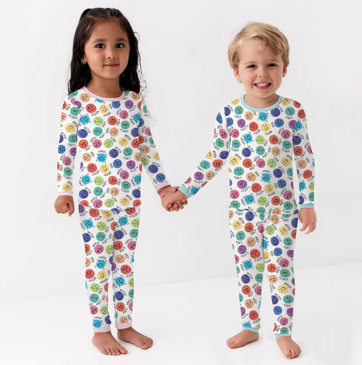 My Emotions Hebrew Two Piece Long Sleeve Pajama Set