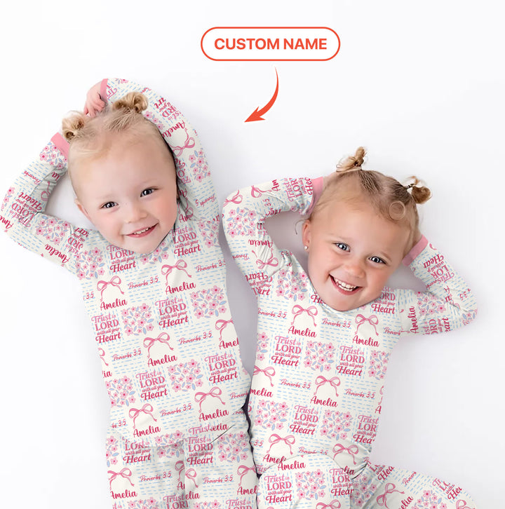 Trust The Lord With All Your Heart Custom Name Two Piece Long Sleeve Pajama Set