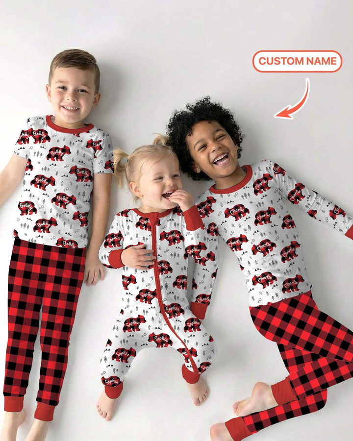 Custom Name Family Bear Matching Bamboo Two Piece Long Sleeve Pajama Set