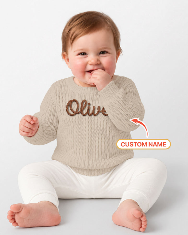 Embroidered Baby Name Bamboo Knit Sweater Bubble