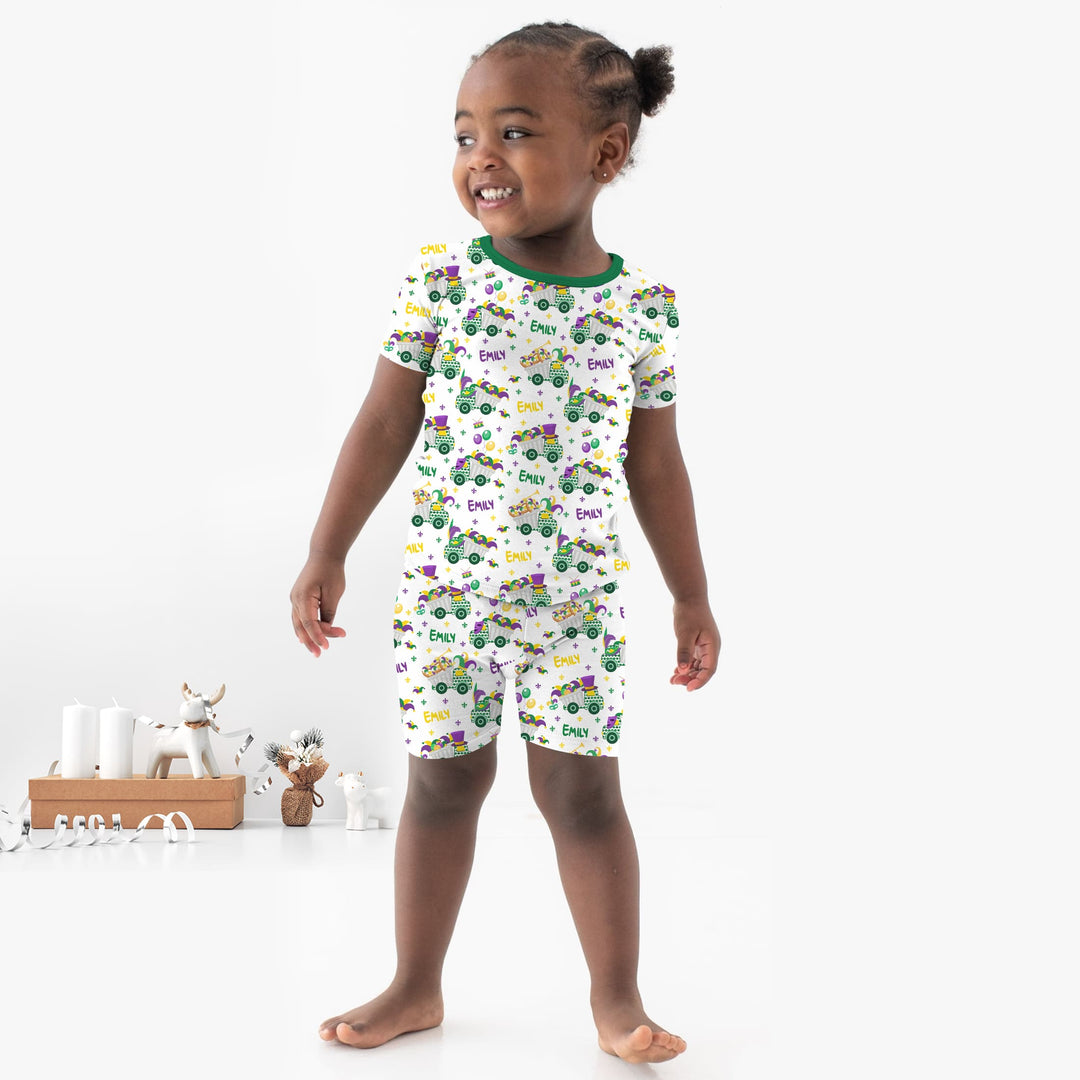 Mardi Gras Trucks Two Piece Short Sleeve Shorts Pajama Set