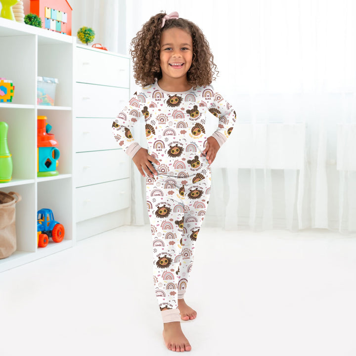 Afro African American Girl Two Piece Long Sleeve Pajama Set