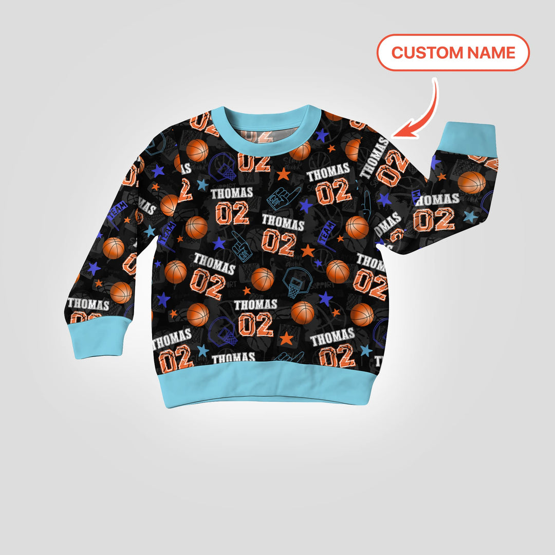 Custom Name Basketball Time Crewneck Sweatshirt