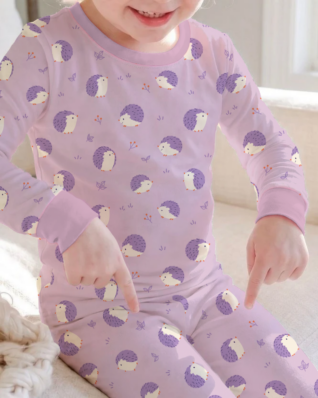 Lavender Hedgehog Meadow Bamboo Two Piece Long Sleeve Pajama Set