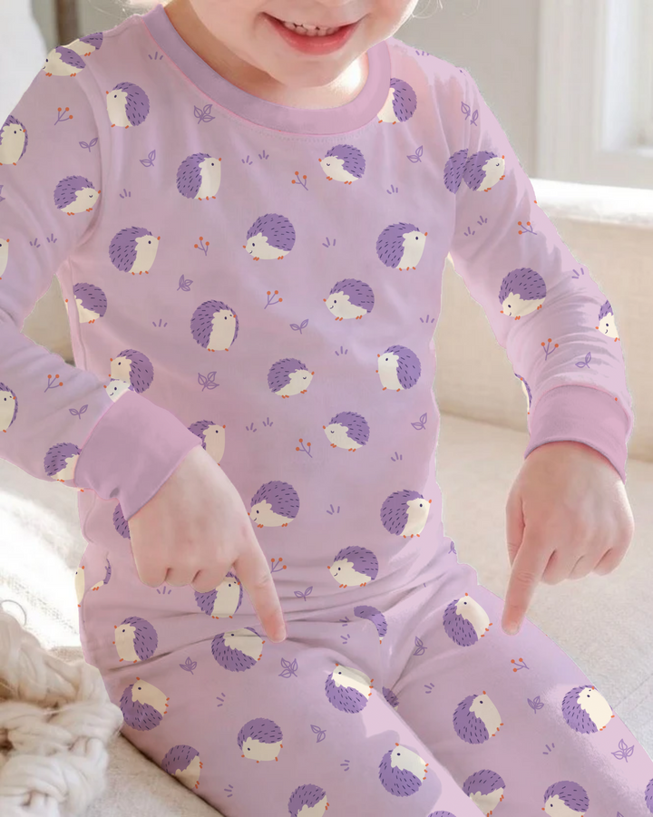 Lavender Hedgehog Meadow Bamboo Two Piece Long Sleeve Pajama Set