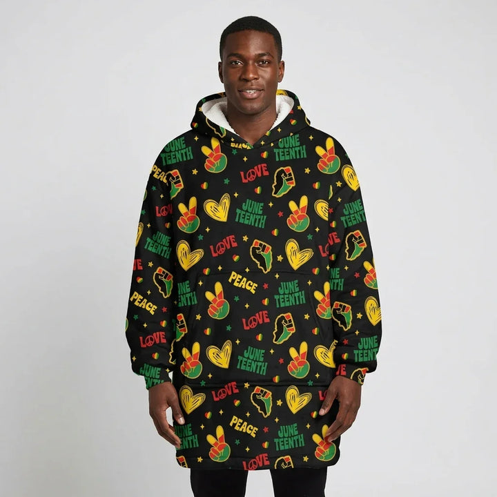 Peace Love Juneteenth Bamboo Blanket Hoodie