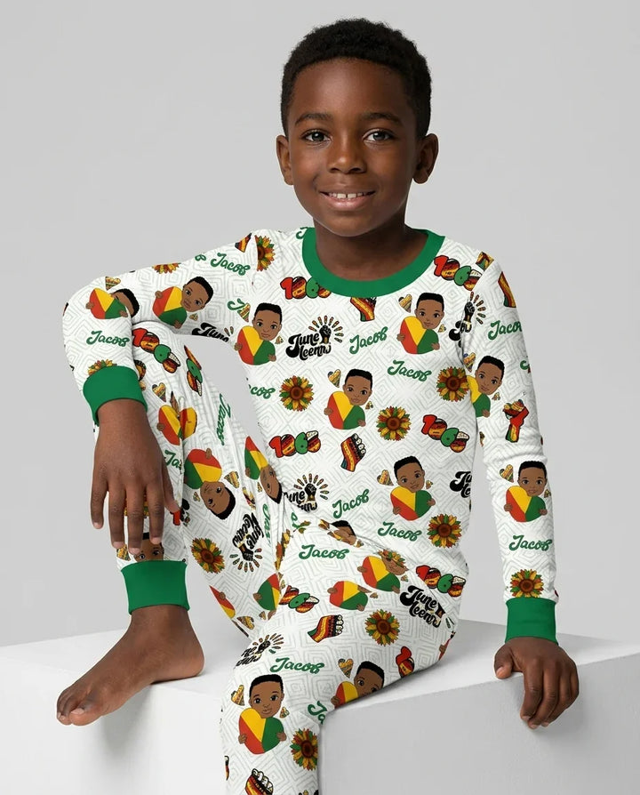 Pijama de dos piezas de manga larga de bambú con nombre personalizado "Bloom in Freedom"