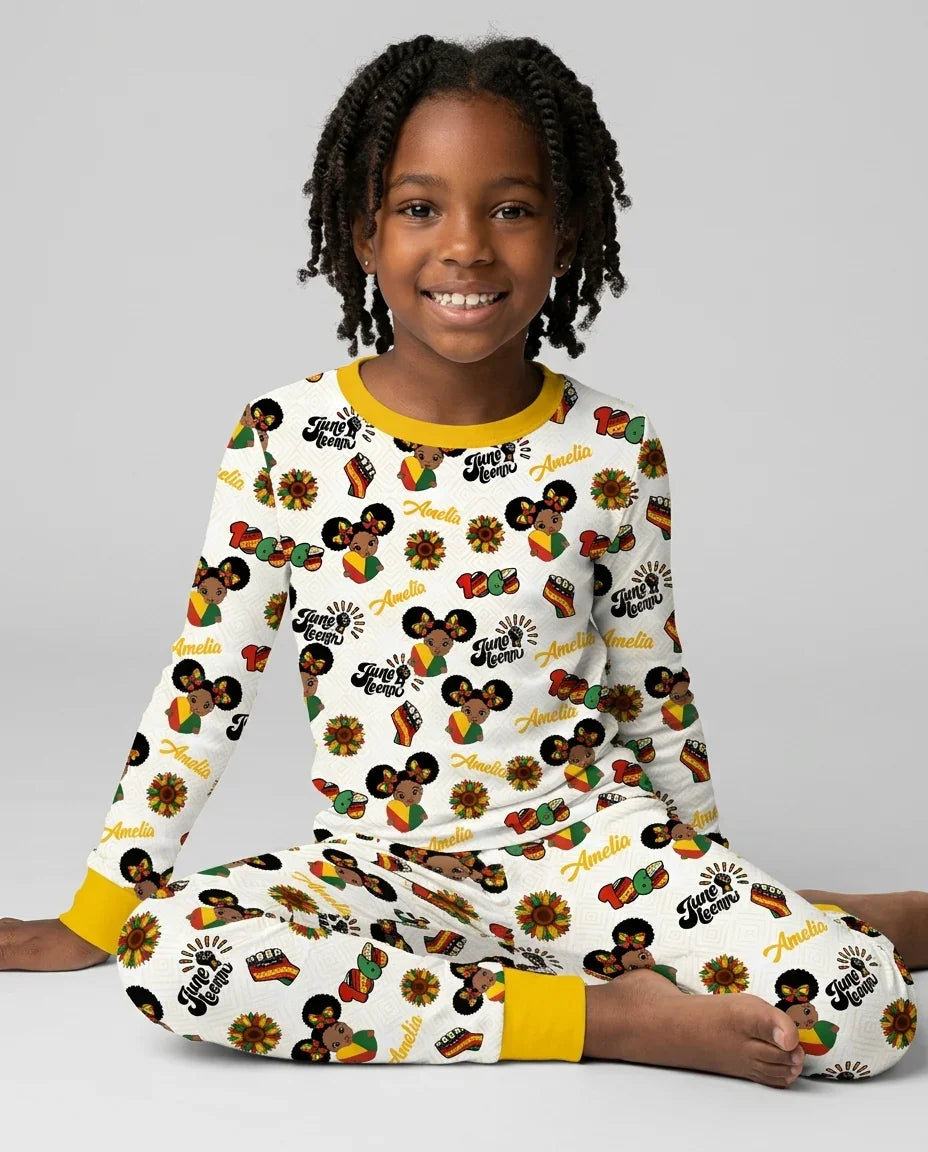Pijama de dos piezas de manga larga de bambú con nombre personalizado "Bloom in Freedom"