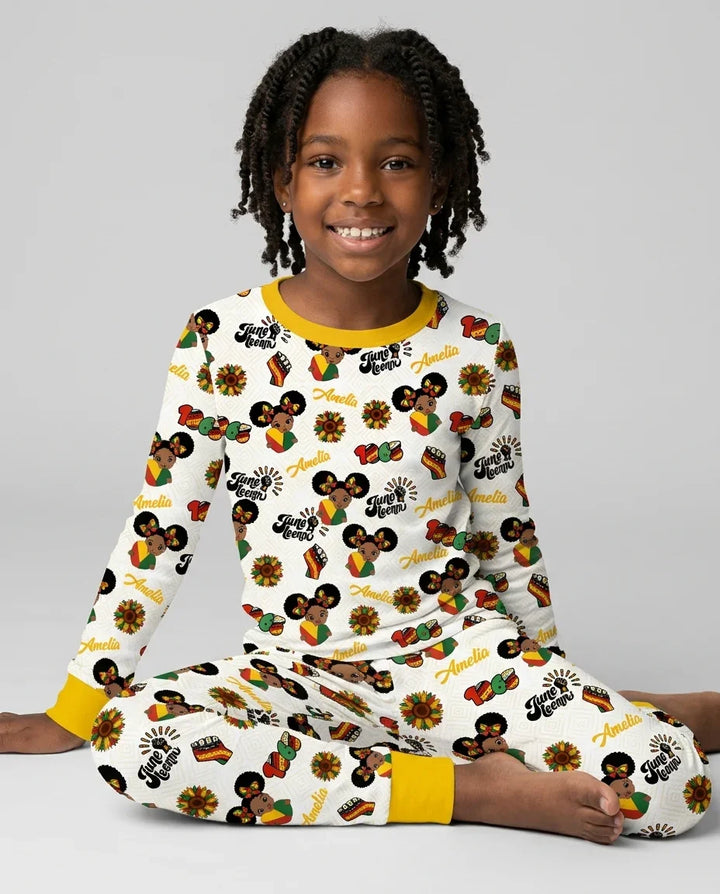 Pijama de dos piezas de manga larga de bambú con nombre personalizado "Bloom in Freedom"