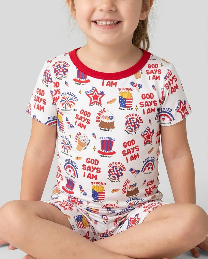 God Says I Am - America 250th Anniversary Bamboo Two Piece Short Sleeve Shorts Pajama Set