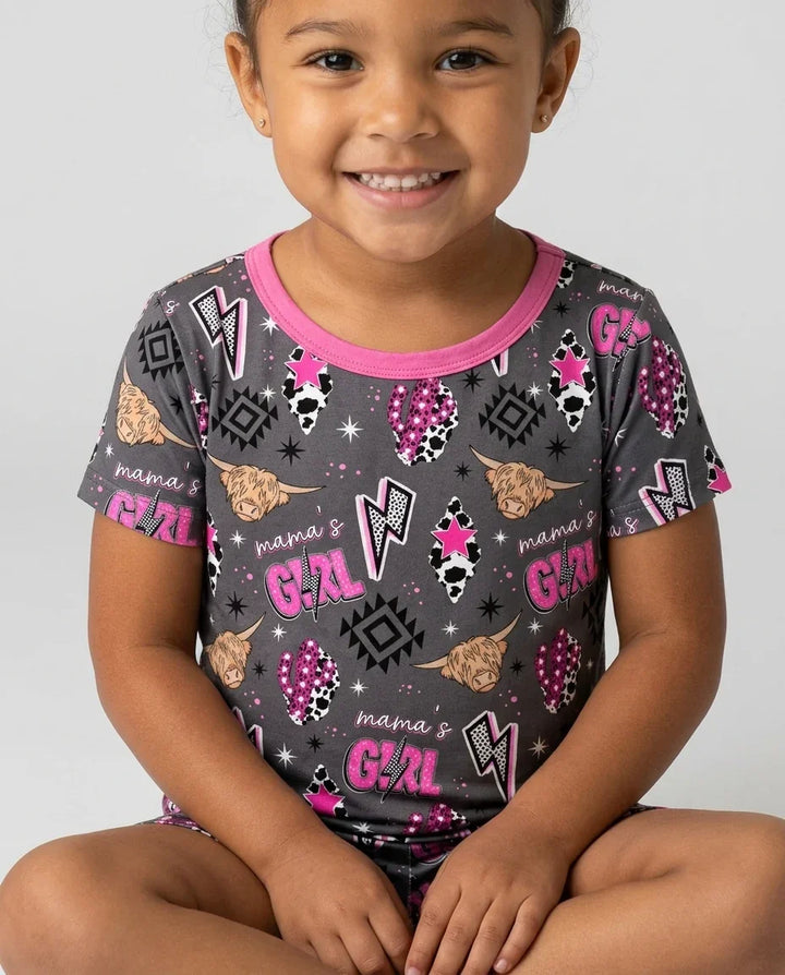 Western Mama & Me Matching  Bamboo Two Piece Short Sleeve Shorts Pajama Set