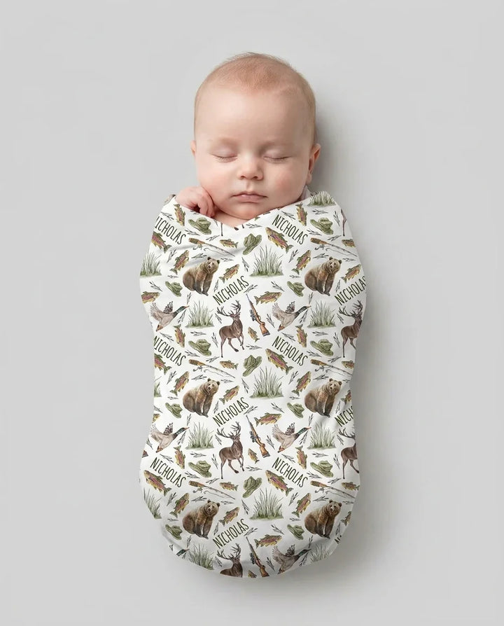 Custom Name Little Hunter swaddle blanket
