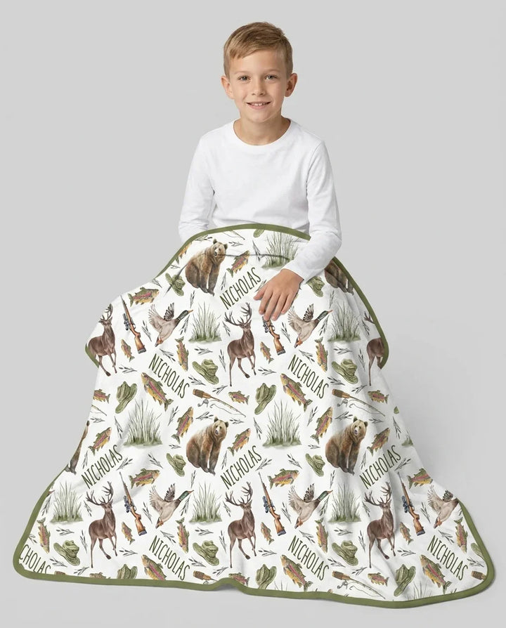 Custom Name Little Hunter Bamboo Blanket