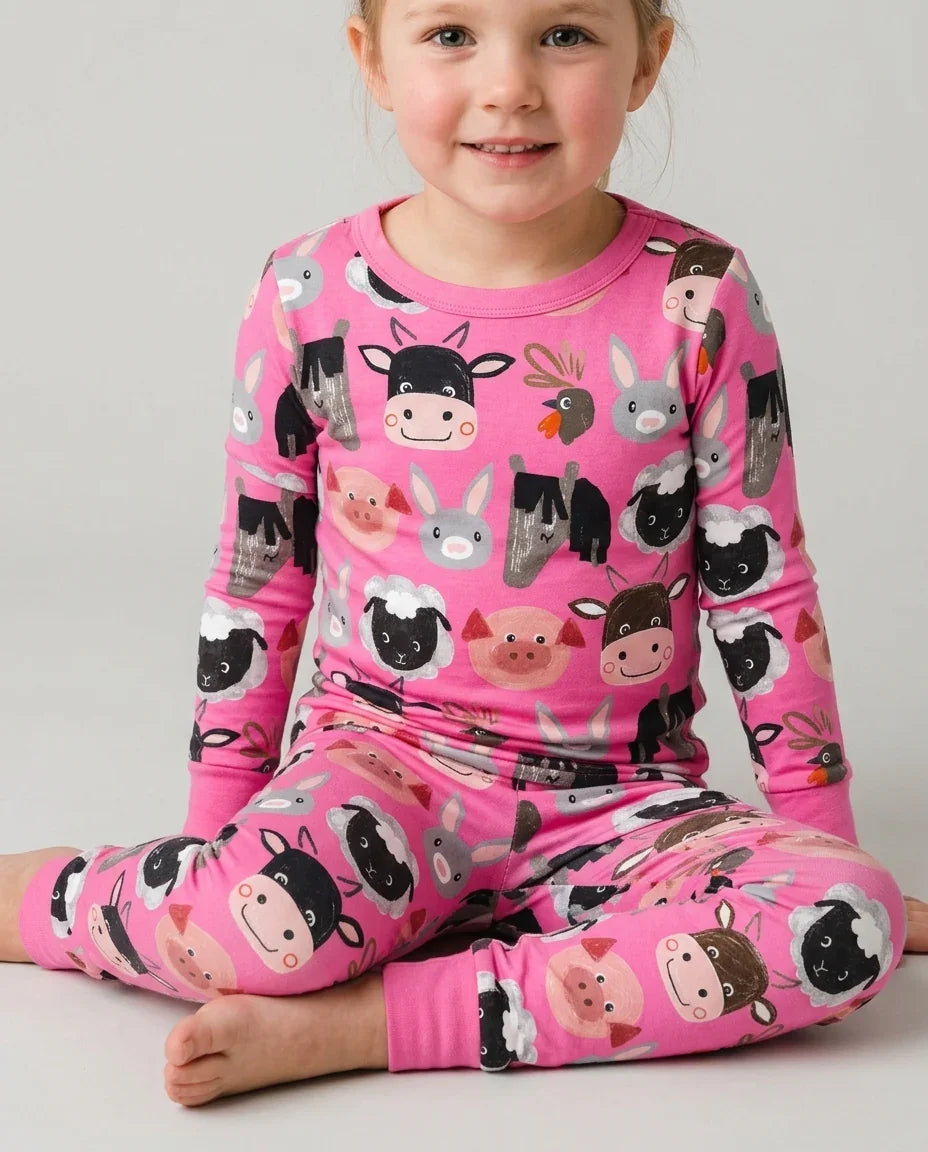 Farm Friends Family Matching Bamboo Two Piece Long Sleeve Pajama Set