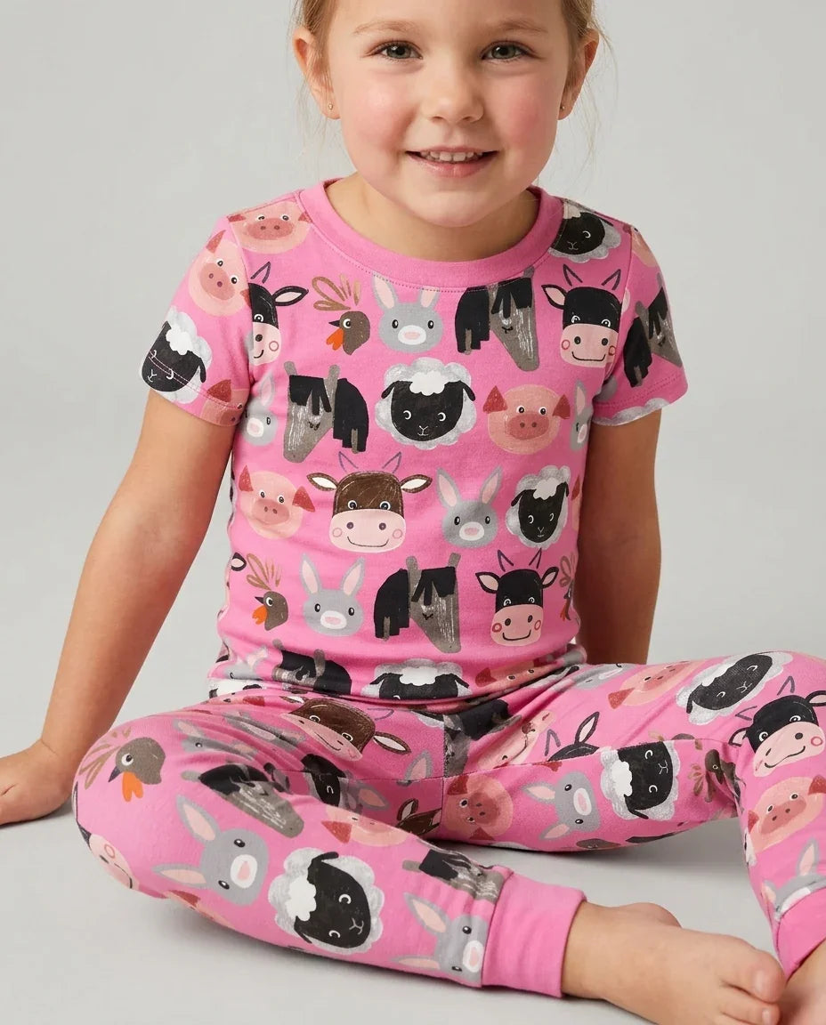 Farm Friends Family Matching Bamboo Two Piece Short Sleeve Pajama Set