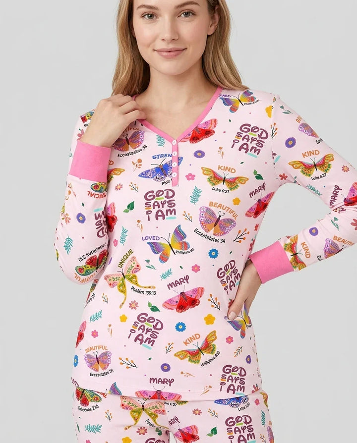 Custom Name God says I am Butterfly Bamboo Women Pajama Set
