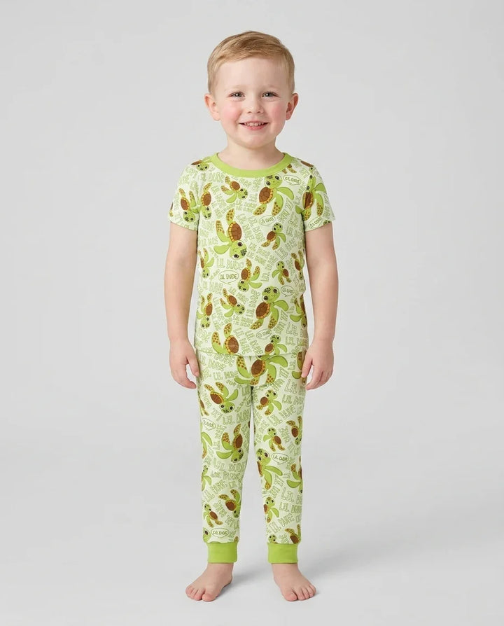 Conjunto de pijama de dos piezas de tortugas y bambú de manga corta para padre e hijo