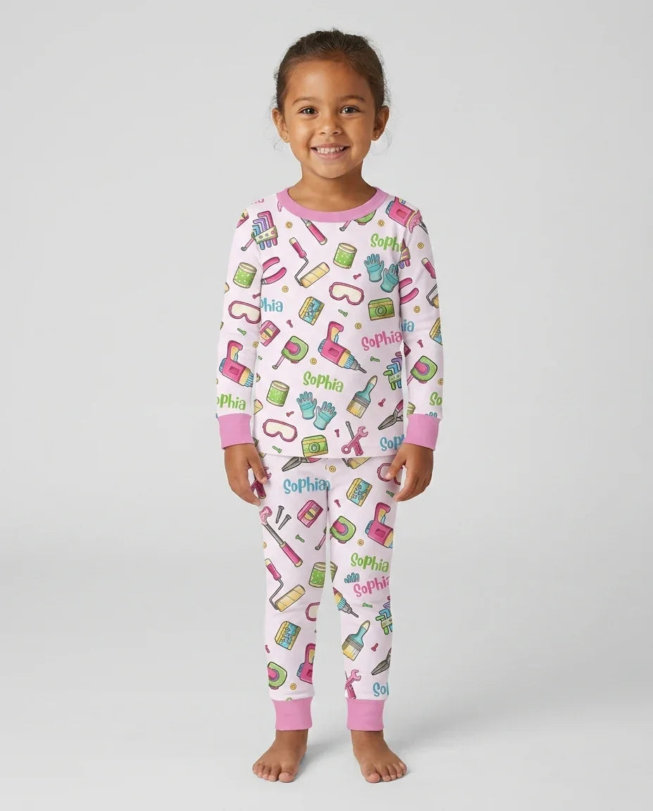 Custom Name Dad & Me Fixer Crew Bamboo Two Piece Long Sleeve Pajama Set