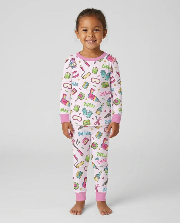 Custom Name Dad & Me Fixer Crew Bamboo Two Piece Long Sleeve Pajama Set