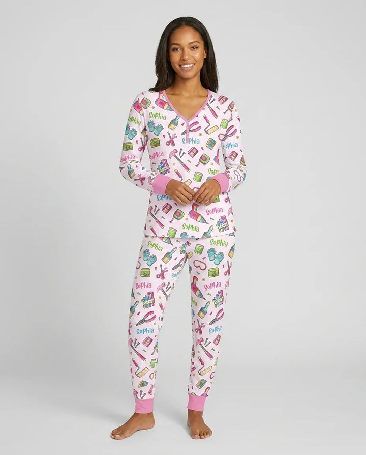 Custom Name Dad & Me Fixer Crew Bamboo Women Pajama Set